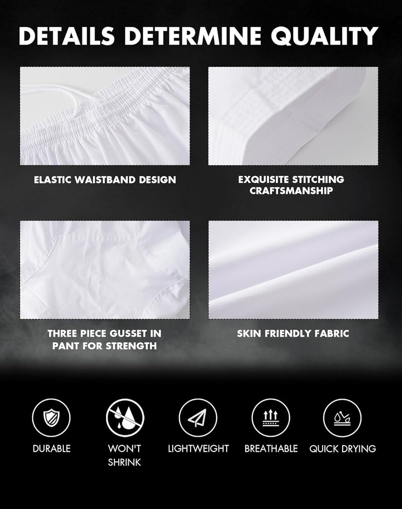 VKT Adult Kids Karate Pants Taekwondo Uniform White Gi Martial Arts Elastic Waist Trousers for Training or Competition - Image 3
